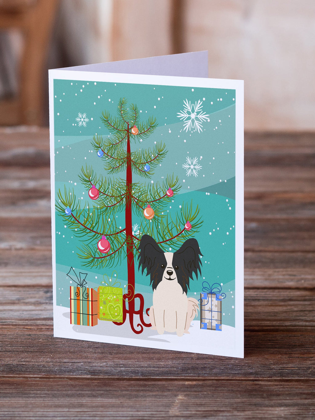 Merry Christmas Tree Papillon Black White Greeting Cards Pack of 8 Blank Cards with Envelopes Whimsical A7 Size 5x7