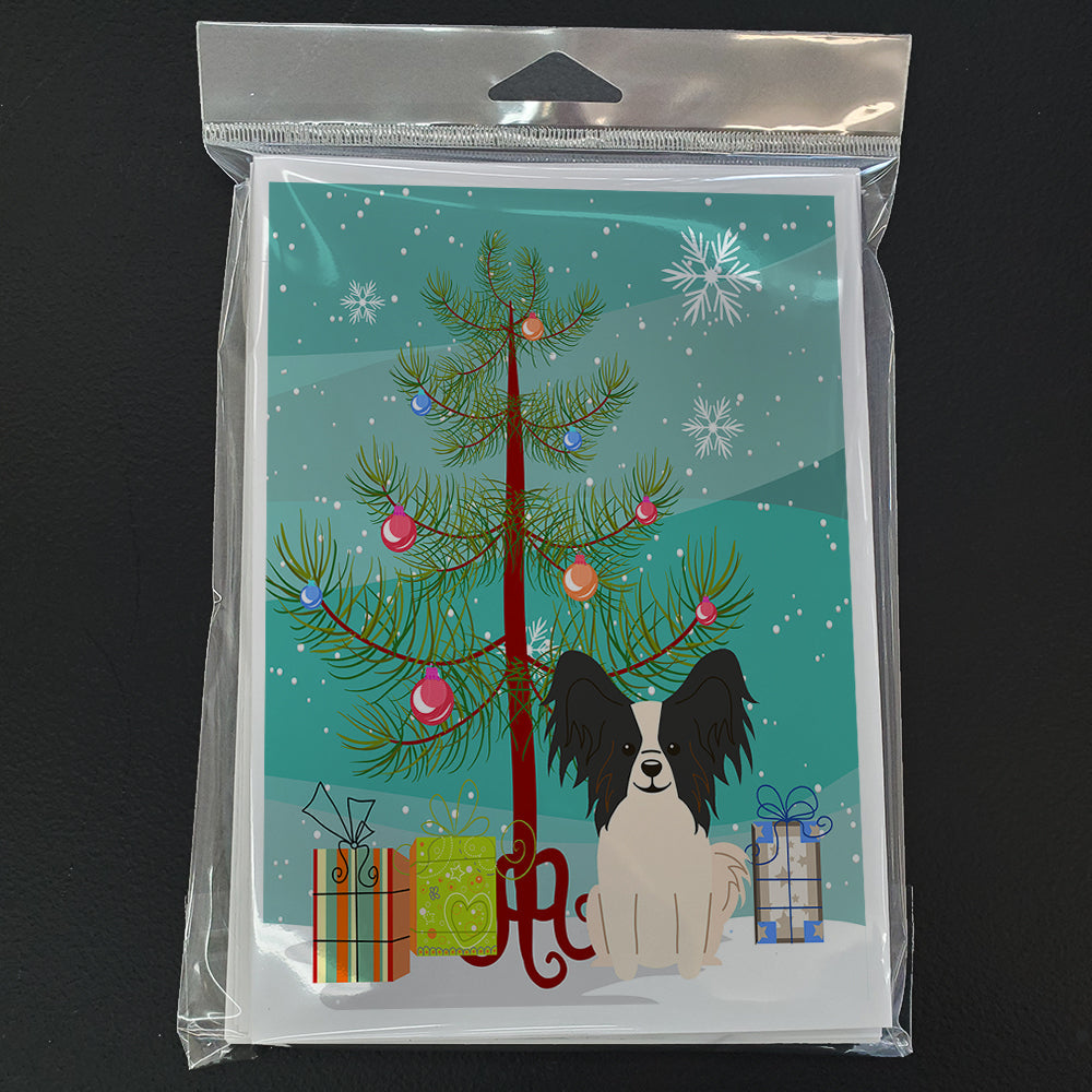 Merry Christmas Tree Papillon Black White Greeting Cards Pack of 8 Blank Cards with Envelopes Whimsical A7 Size 5x7