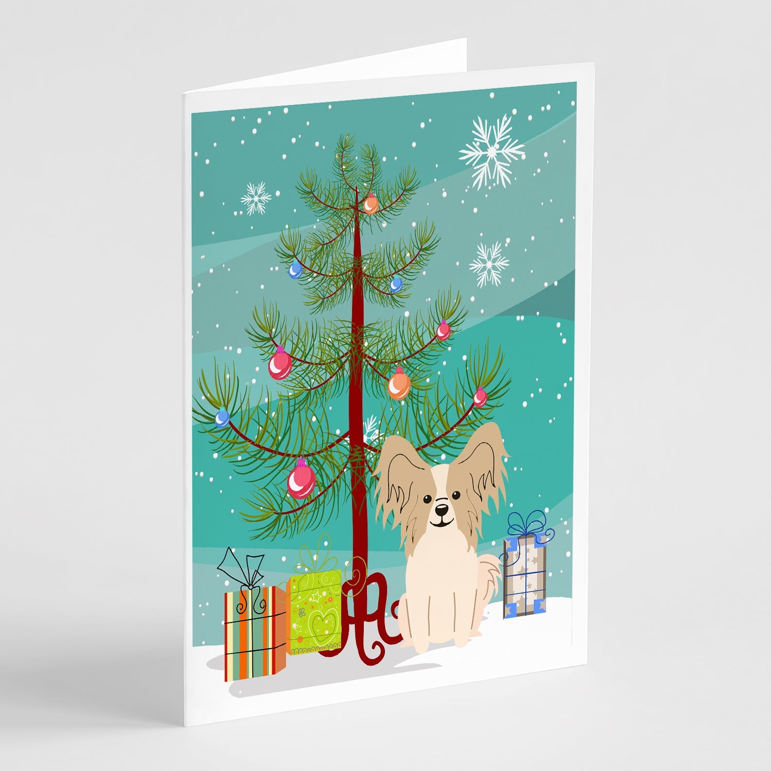 Merry Christmas Tree Papillon Sable White Greeting Cards Pack of 8 Blank Cards with Envelopes Whimsical A7 Size 5x7