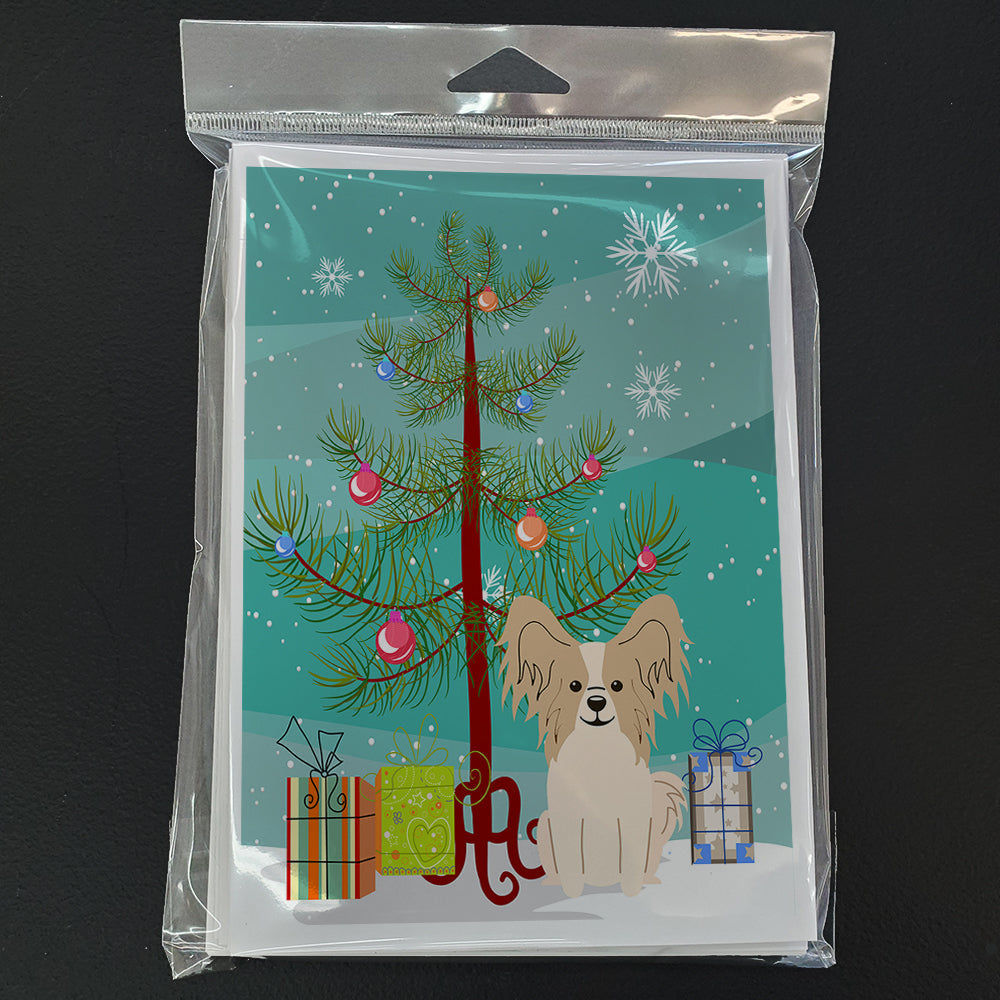 Merry Christmas Tree Papillon Sable White Greeting Cards Pack of 8 Blank Cards with Envelopes Whimsical A7 Size 5x7