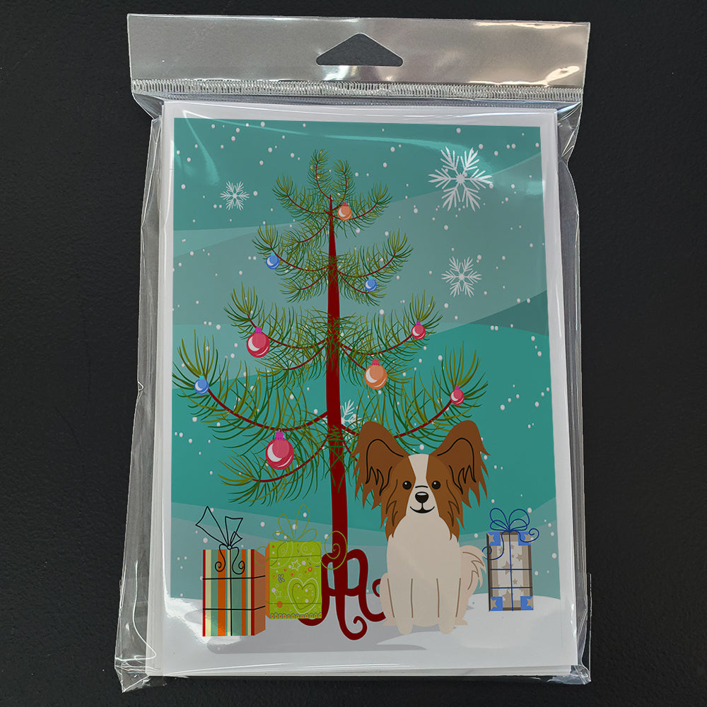 Merry Christmas Tree Papillon Red White Greeting Cards Pack of 8 Blank Cards with Envelopes Whimsical A7 Size 5x7