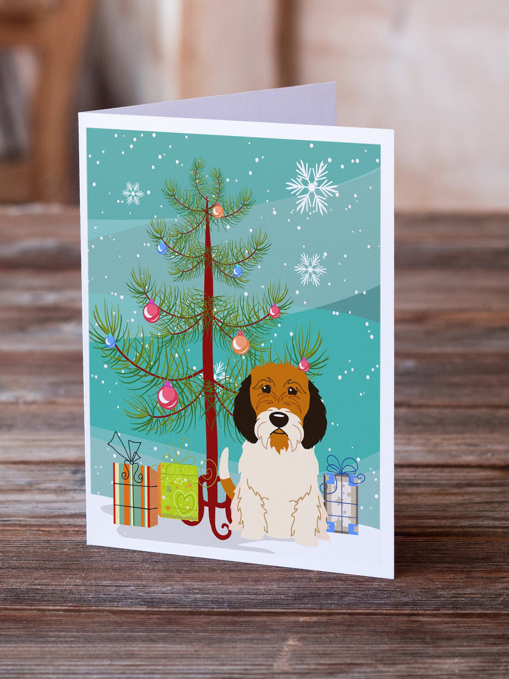 Merry Christmas Tree Petit Basset Griffon Veenden Greeting Cards Pack of 8 Blank Cards with Envelopes Whimsical A7 Size 5x7