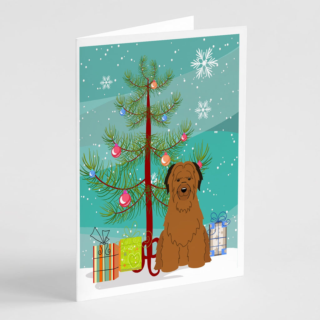 Merry Christmas Tree Briard Brown Greeting Cards Pack of 8 Blank Cards with Envelopes Whimsical A7 Size 5x7