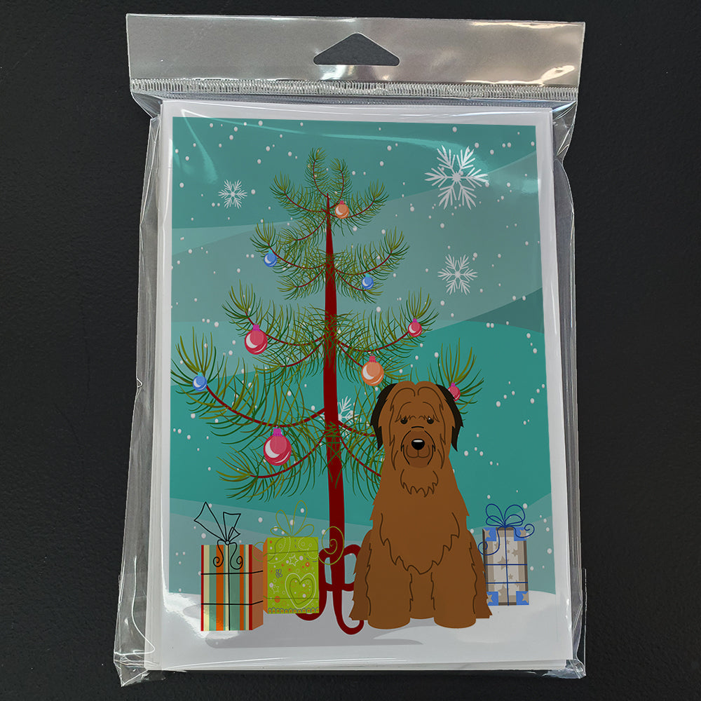 Merry Christmas Tree Briard Brown Greeting Cards Pack of 8 Blank Cards with Envelopes Whimsical A7 Size 5x7