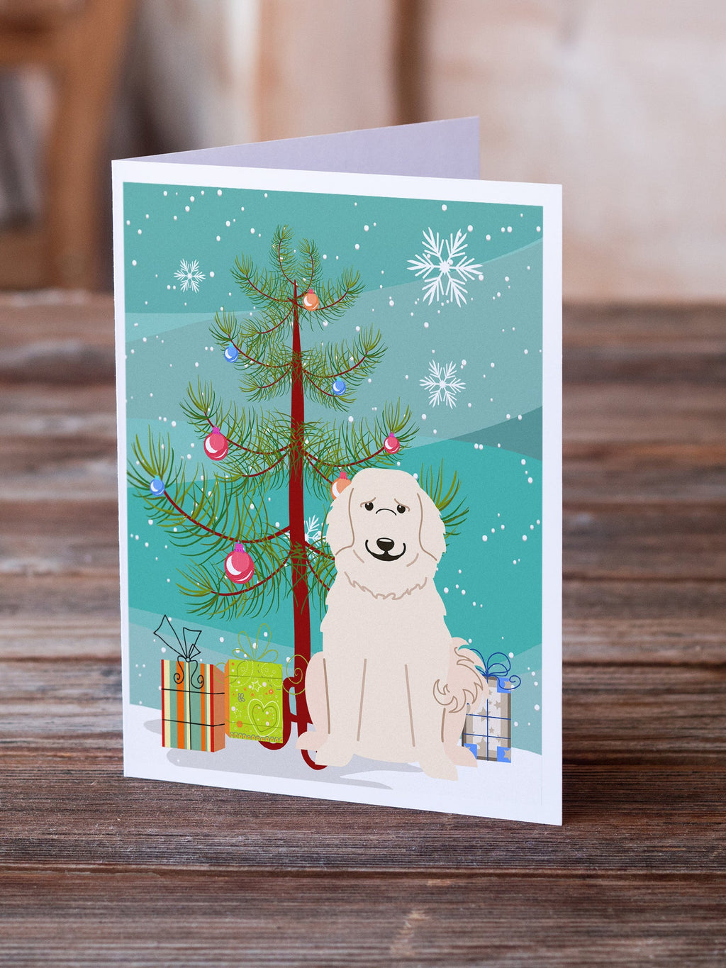 Merry Christmas Tree Great Pyrenese Greeting Cards Pack of 8 Blank Cards with Envelopes Whimsical A7 Size 5x7
