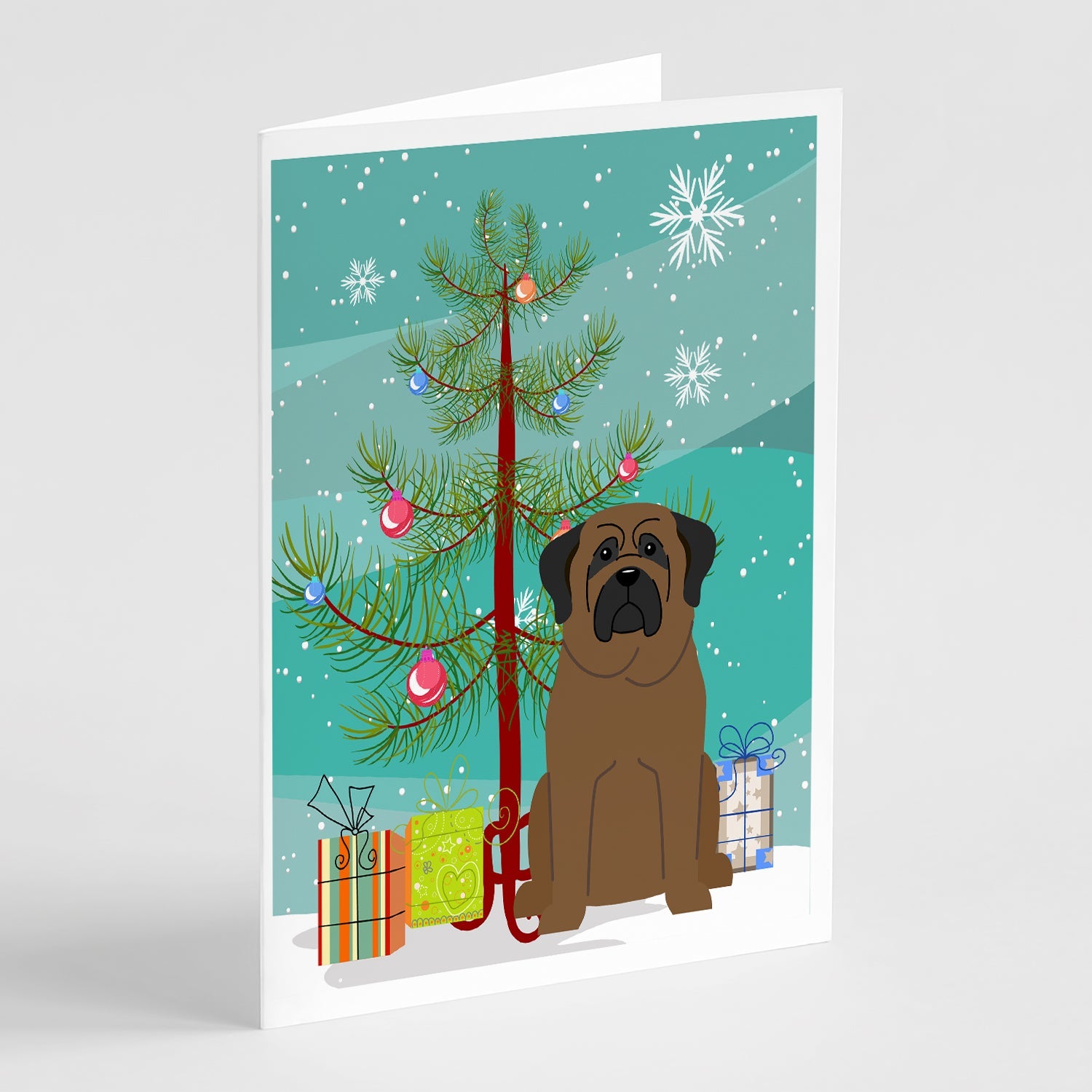 Merry Christmas Tree Bullmastiff Greeting Cards Pack of 8 Blank Cards with Envelopes Whimsical A7 Size 5x7