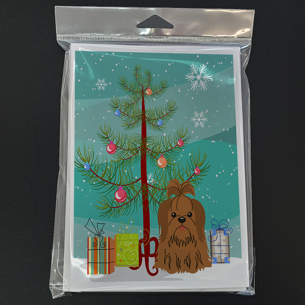 Merry Christmas Tree Shih Tzu Silver Chocolate Greeting Cards Pack of 8 Blank Cards with Envelopes Whimsical A7 Size 5x7