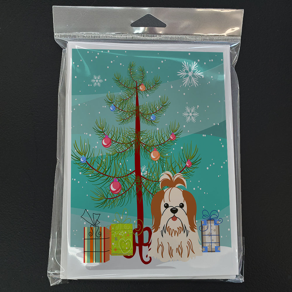Merry Christmas Tree Shih Tzu Red White Greeting Cards Pack of 8 Blank Cards with Envelopes Whimsical A7 Size 5x7