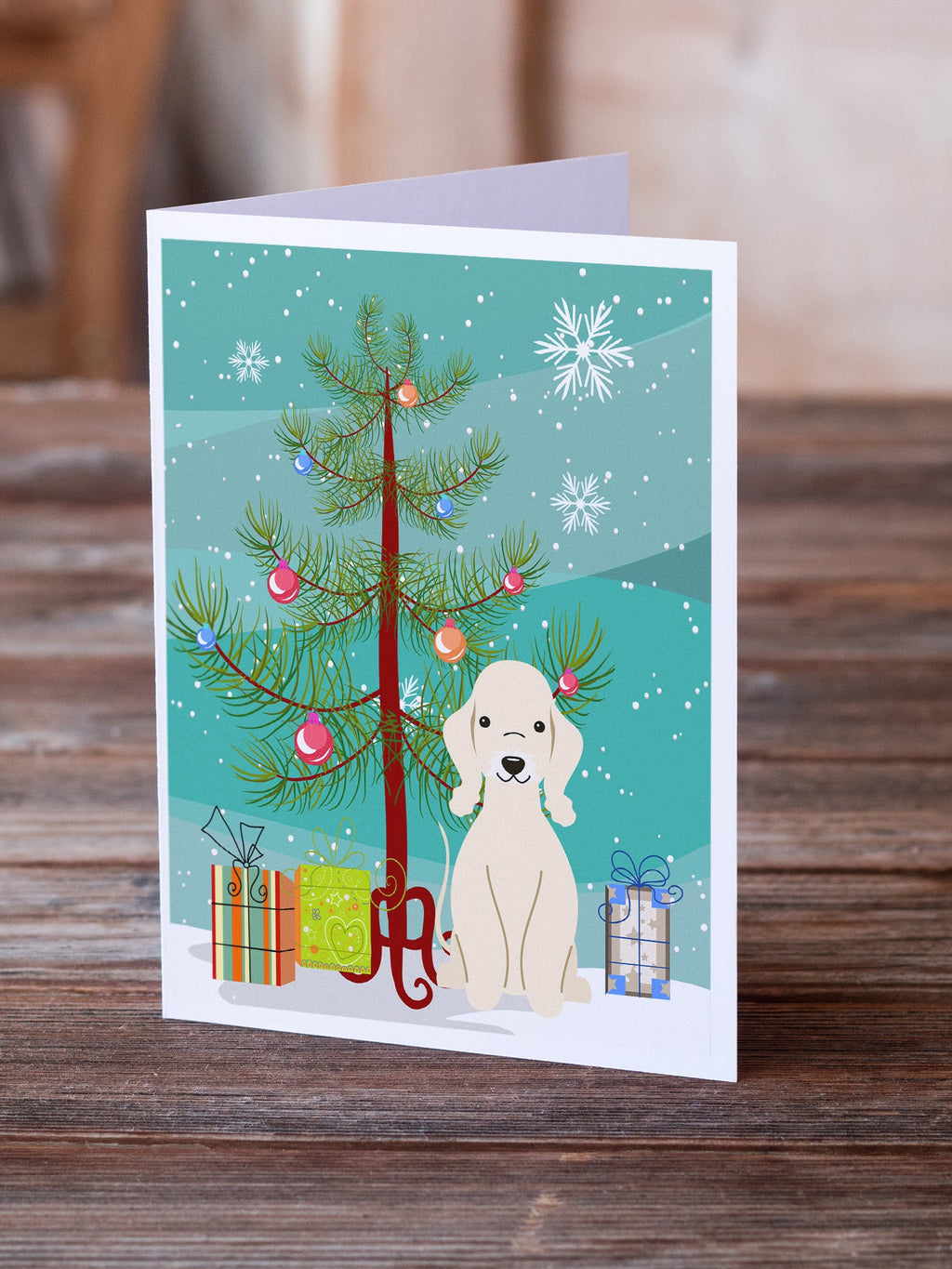 Merry Christmas Tree Bedlington Terrier Sandy Greeting Cards Pack of 8 Blank Cards with Envelopes Whimsical A7 Size 5x7