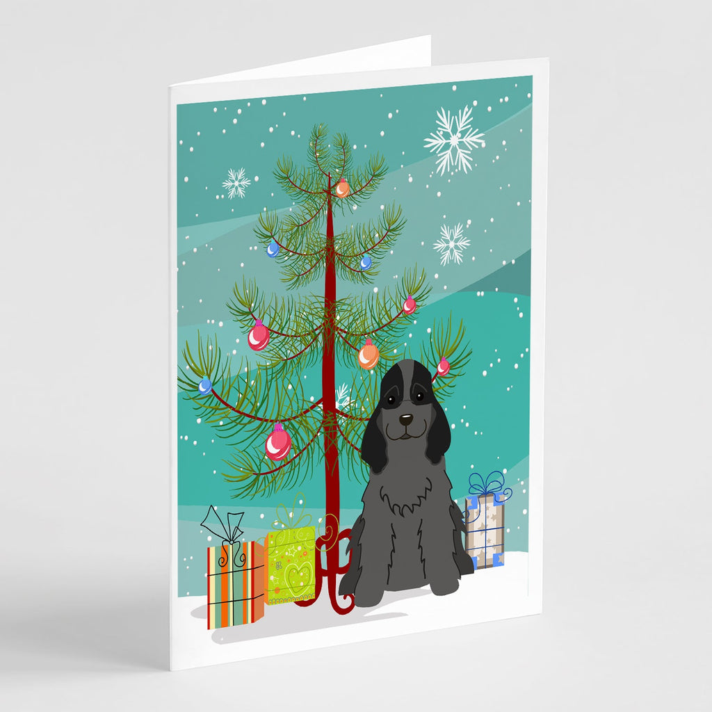 Merry Christmas Tree Cocker Spaniel Black Greeting Cards Pack of 8 Blank Cards with Envelopes Whimsical A7 Size 5x7
