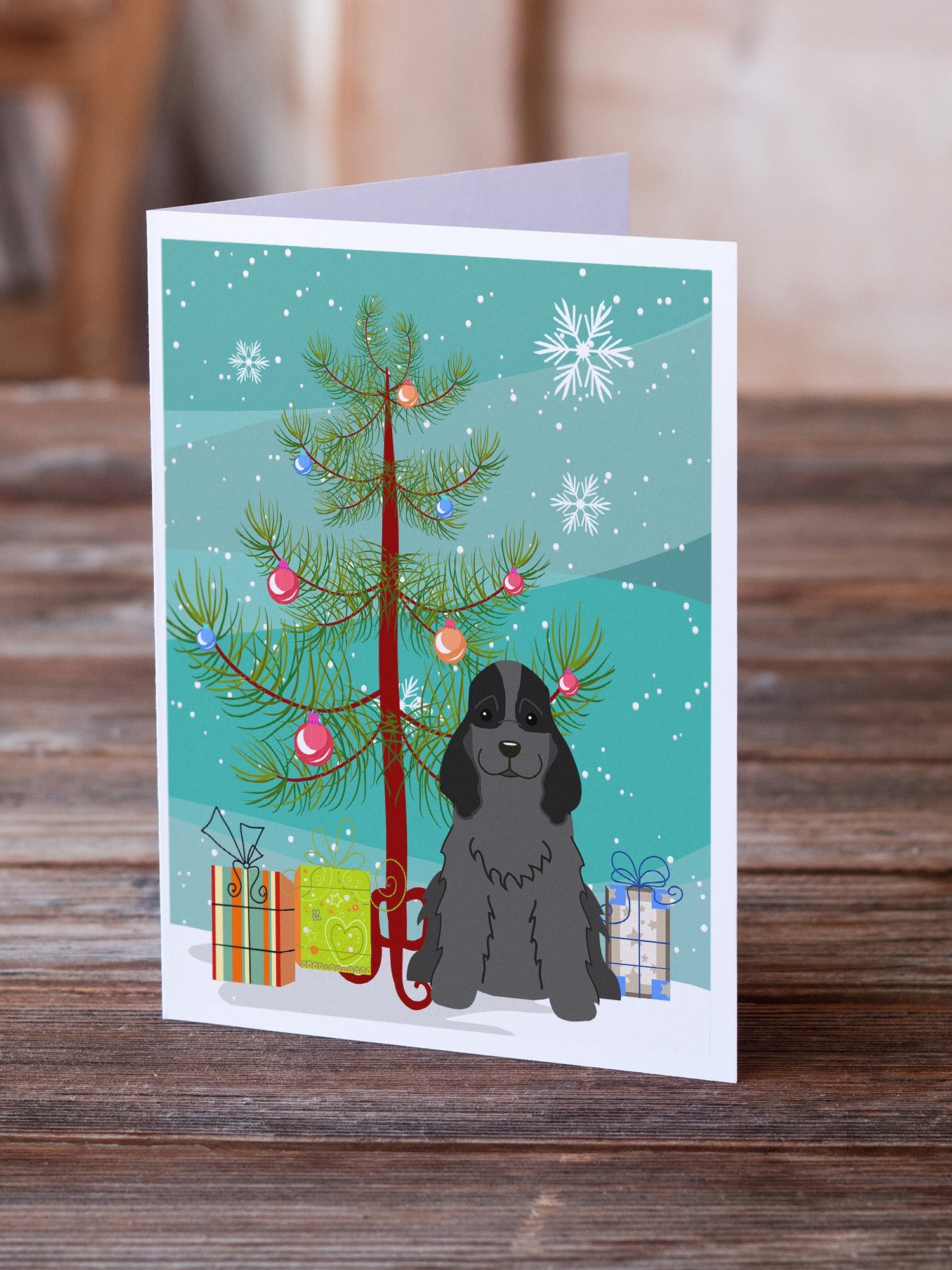Merry Christmas Tree Cocker Spaniel Black Greeting Cards Pack of 8 Blank Cards with Envelopes Whimsical A7 Size 5x7