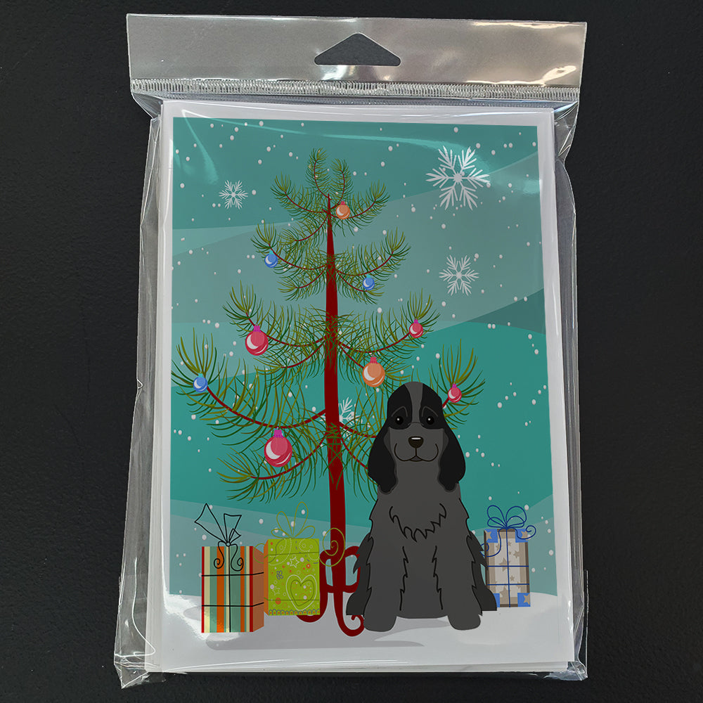 Merry Christmas Tree Cocker Spaniel Black Greeting Cards Pack of 8 Blank Cards with Envelopes Whimsical A7 Size 5x7