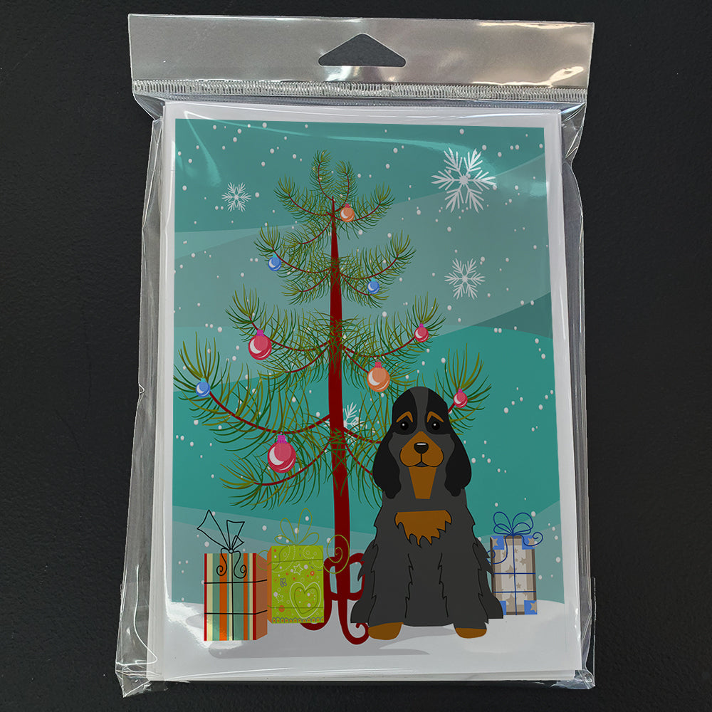 Merry Christmas Tree Cocker Spaniel Black Tan Greeting Cards Pack of 8 Blank Cards with Envelopes Whimsical A7 Size 5x7