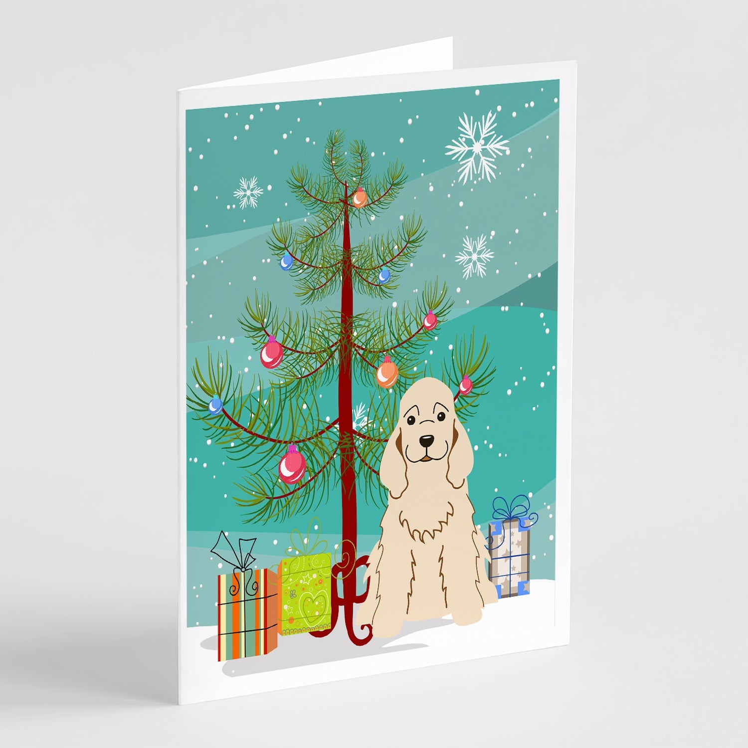 Merry Christmas Tree Cocker Spaniel Buff Greeting Cards Pack of 8 Blank Cards with Envelopes Whimsical A7 Size 5x7