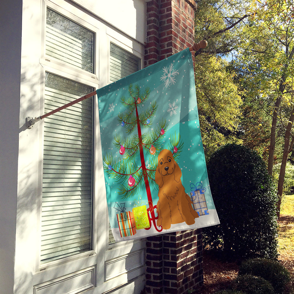 Merry Christmas Tree Cocker Spaniel Red House Flag 28x40 Porch Sleeve Pole Decorative Outside Yard Banner Artwork Wall Hanging, Polyester