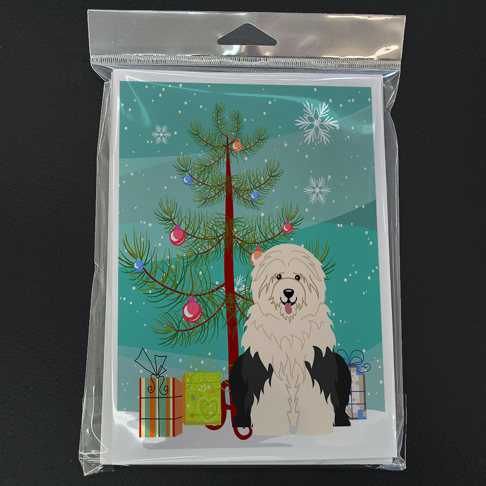 Merry Christmas Tree Old English Sheepdog Greeting Cards Pack of 8 Blank Cards with Envelopes Whimsical A7 Size 5x7