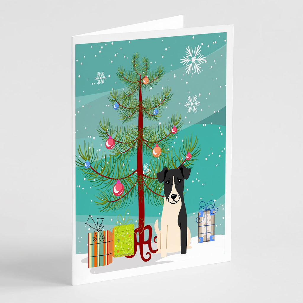 Merry Christmas Tree Smooth Fox Terrier Greeting Cards Pack of 8 Blank Cards with Envelopes Whimsical A7 Size 5x7