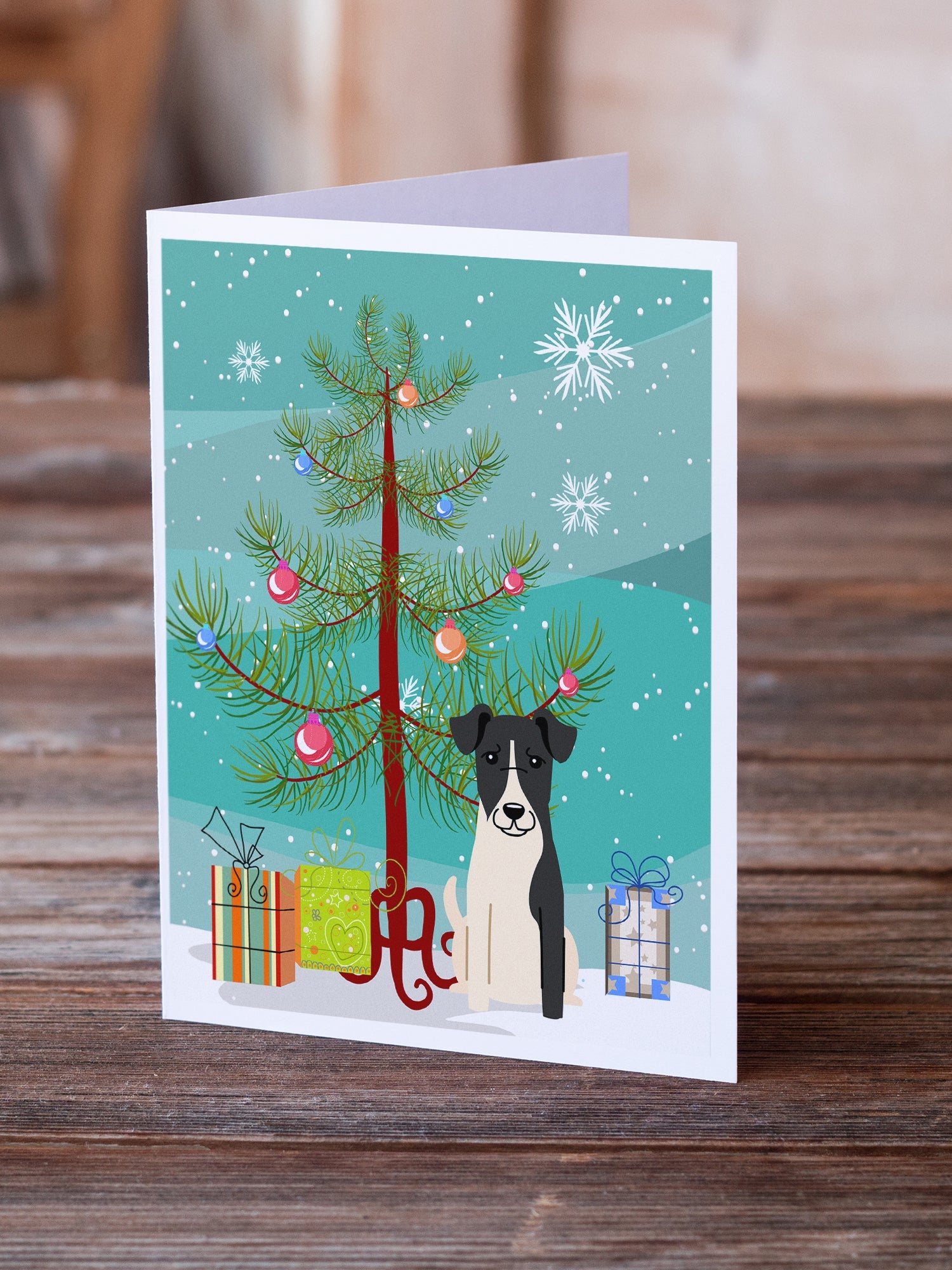 Merry Christmas Tree Smooth Fox Terrier Greeting Cards Pack of 8 Blank Cards with Envelopes Whimsical A7 Size 5x7
