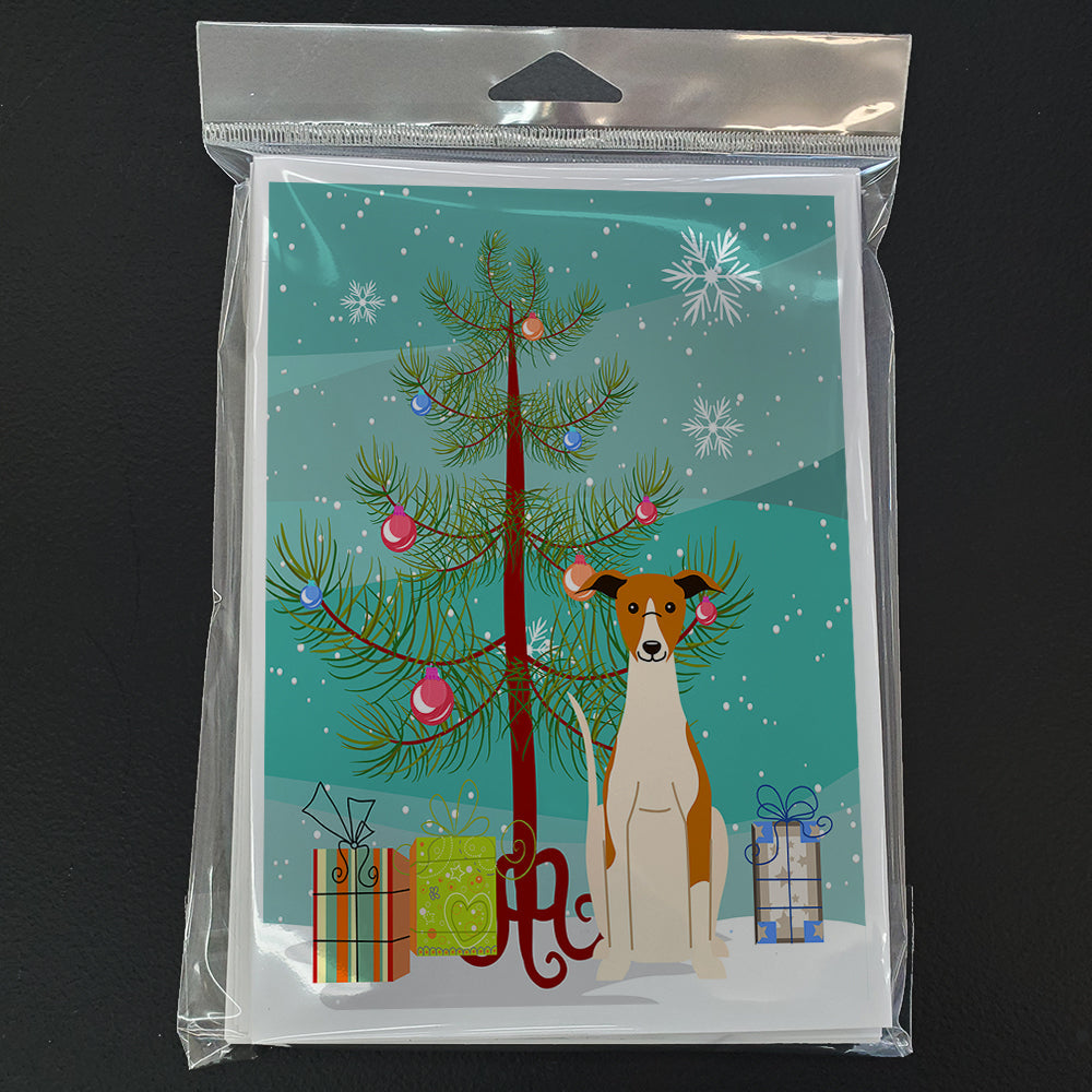 Merry Christmas Tree Whippet Greeting Cards Pack of 8 Blank Cards with Envelopes Whimsical A7 Size 5x7