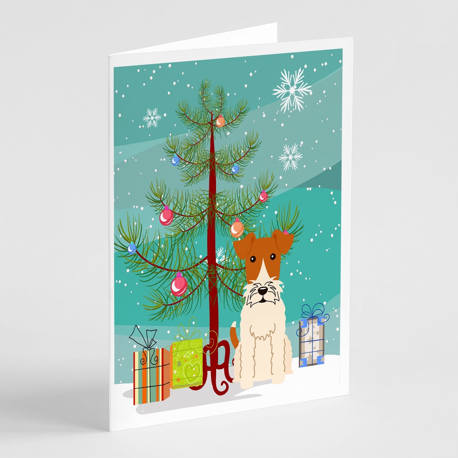 Merry Christmas Tree Wire Fox Terrier Greeting Cards Pack of 8 Blank Cards with Envelopes Whimsical A7 Size 5x7