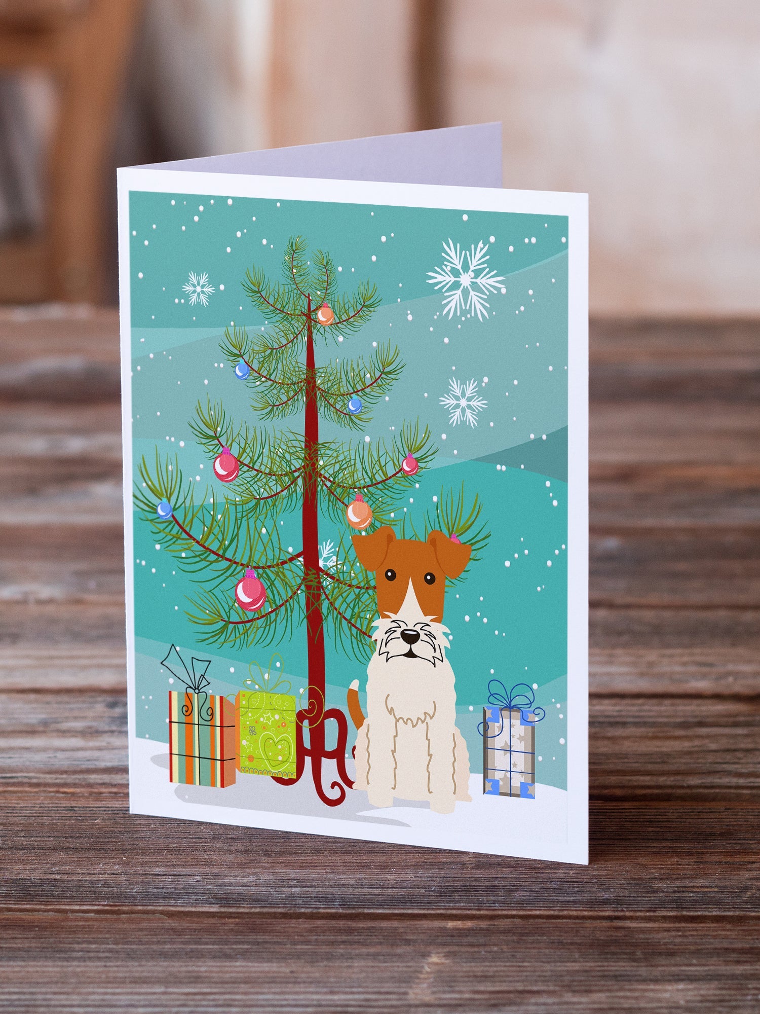 Merry Christmas Tree Wire Fox Terrier Greeting Cards Pack of 8 Blank Cards with Envelopes Whimsical A7 Size 5x7