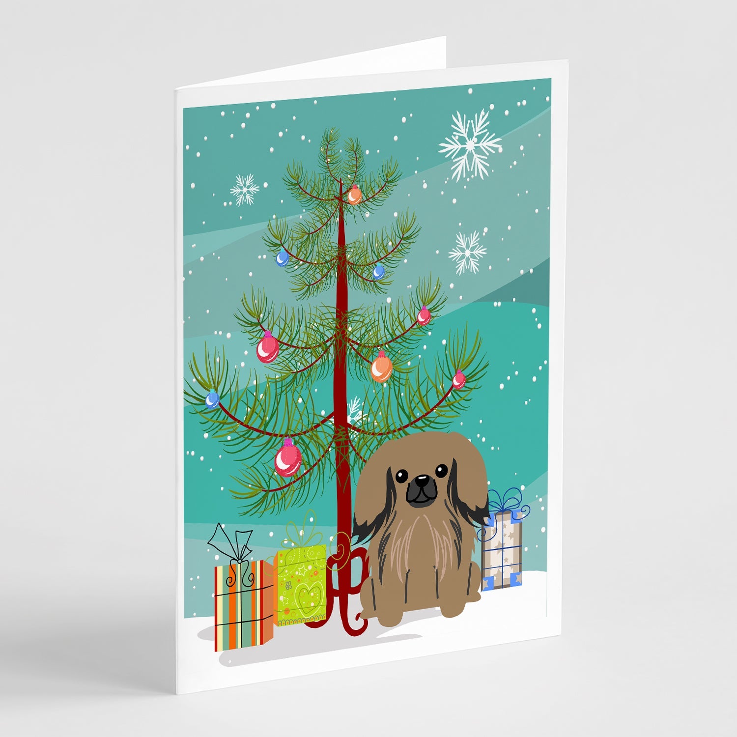 Merry Christmas Tree Pekingese Tan Greeting Cards Pack of 8 Blank Cards with Envelopes Whimsical A7 Size 5x7
