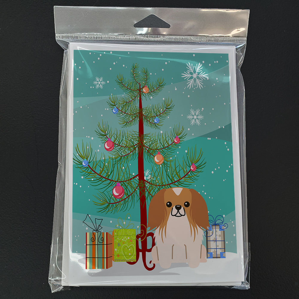 Merry Christmas Tree Pekingese Red White Greeting Cards Pack of 8 Blank Cards with Envelopes Whimsical A7 Size 5x7
