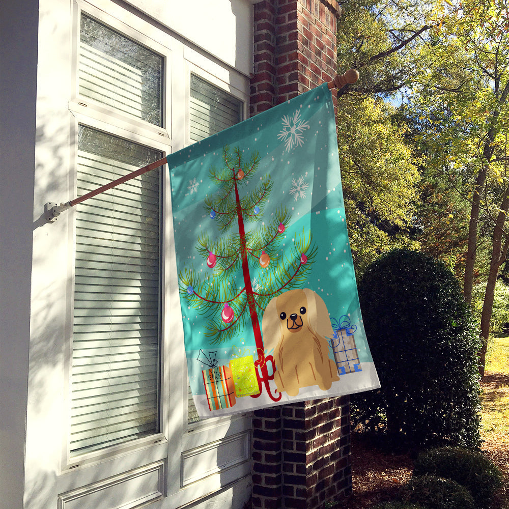Merry Christmas Tree Pekingese Fawn Sable House Flag 28x40 Porch Sleeve Pole Decorative Outside Yard Banner Artwork Wall Hanging, Polyester