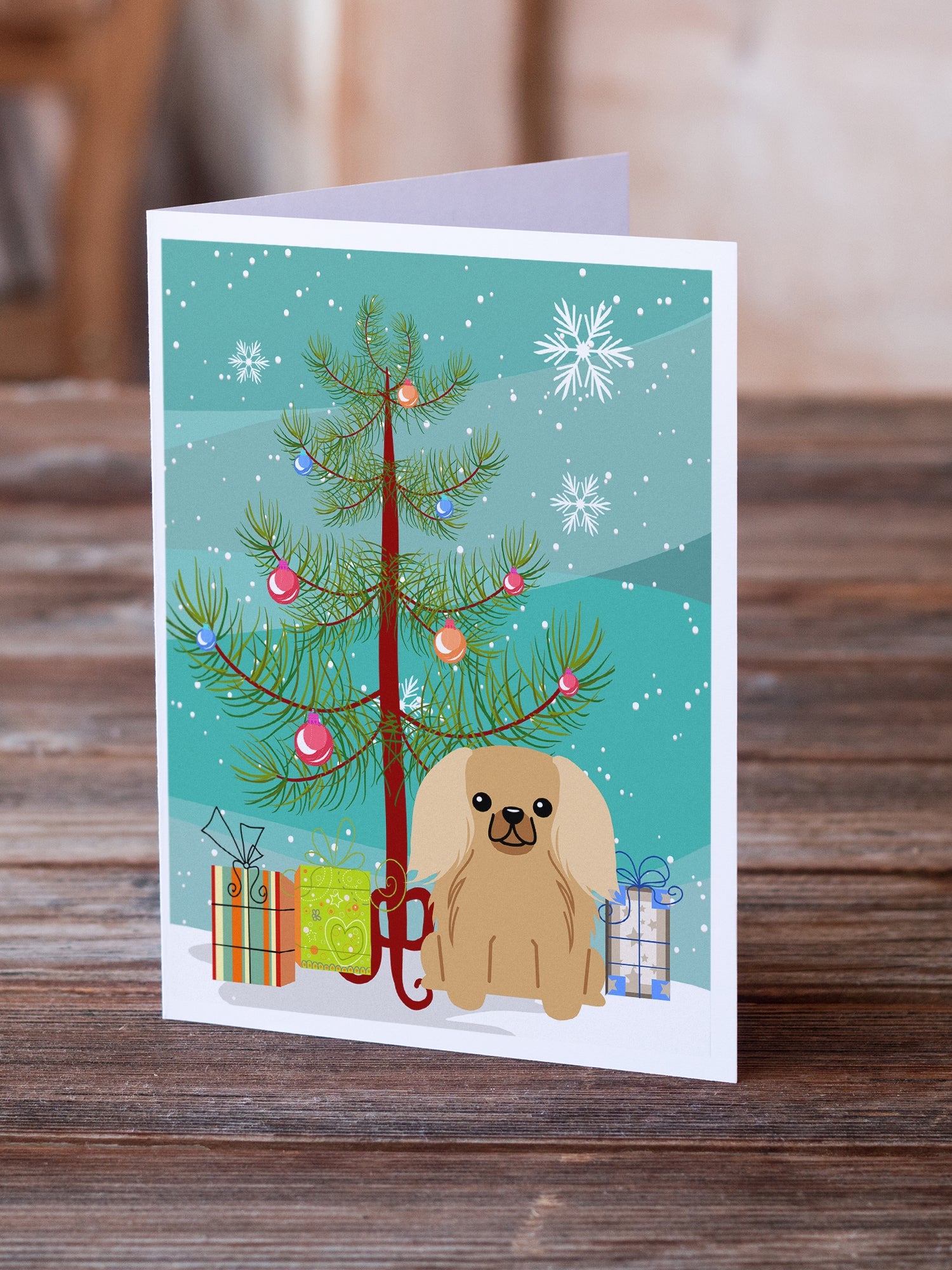 Merry Christmas Tree Pekingese Fawn Sable Greeting Cards Pack of 8 Blank Cards with Envelopes Whimsical A7 Size 5x7