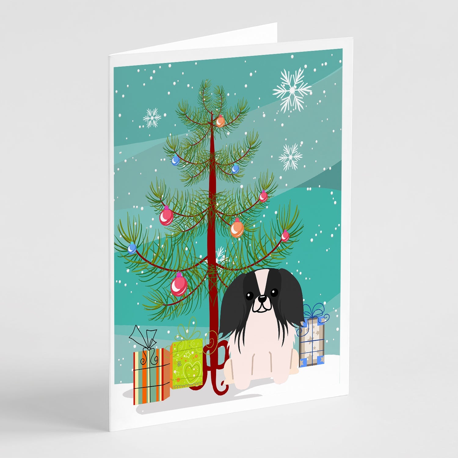 Merry Christmas Tree Pekingese Black White Greeting Cards Pack of 8 Blank Cards with Envelopes Whimsical A7 Size 5x7