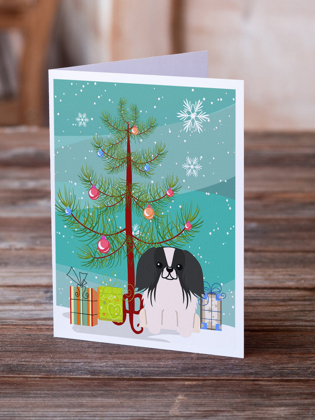 Merry Christmas Tree Pekingese Black White Greeting Cards Pack of 8 Blank Cards with Envelopes Whimsical A7 Size 5x7
