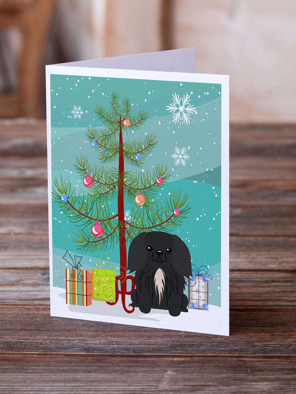 Merry Christmas Tree Pekingese Black Greeting Cards Pack of 8 Blank Cards with Envelopes Whimsical A7 Size 5x7
