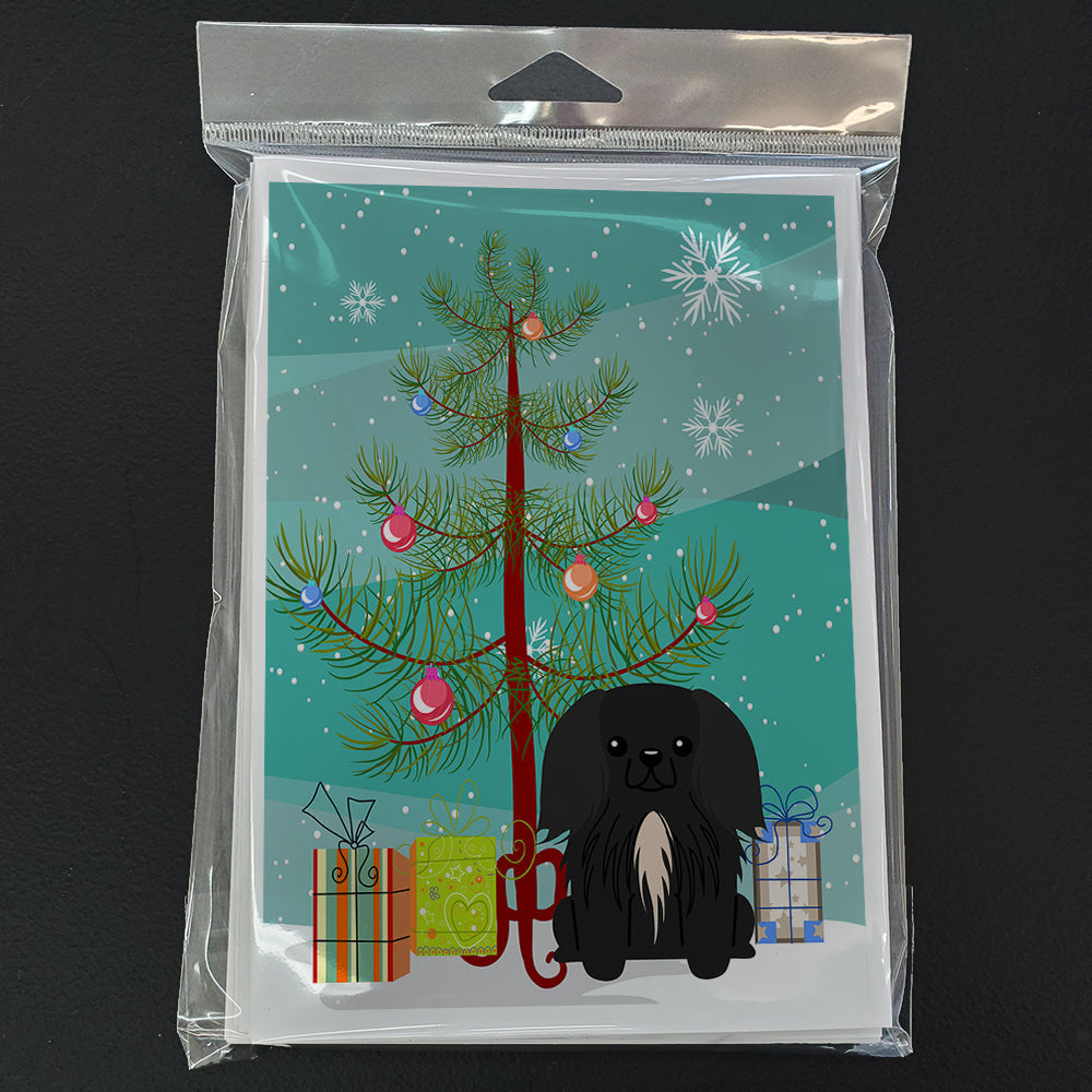 Merry Christmas Tree Pekingese Black Greeting Cards Pack of 8 Blank Cards with Envelopes Whimsical A7 Size 5x7