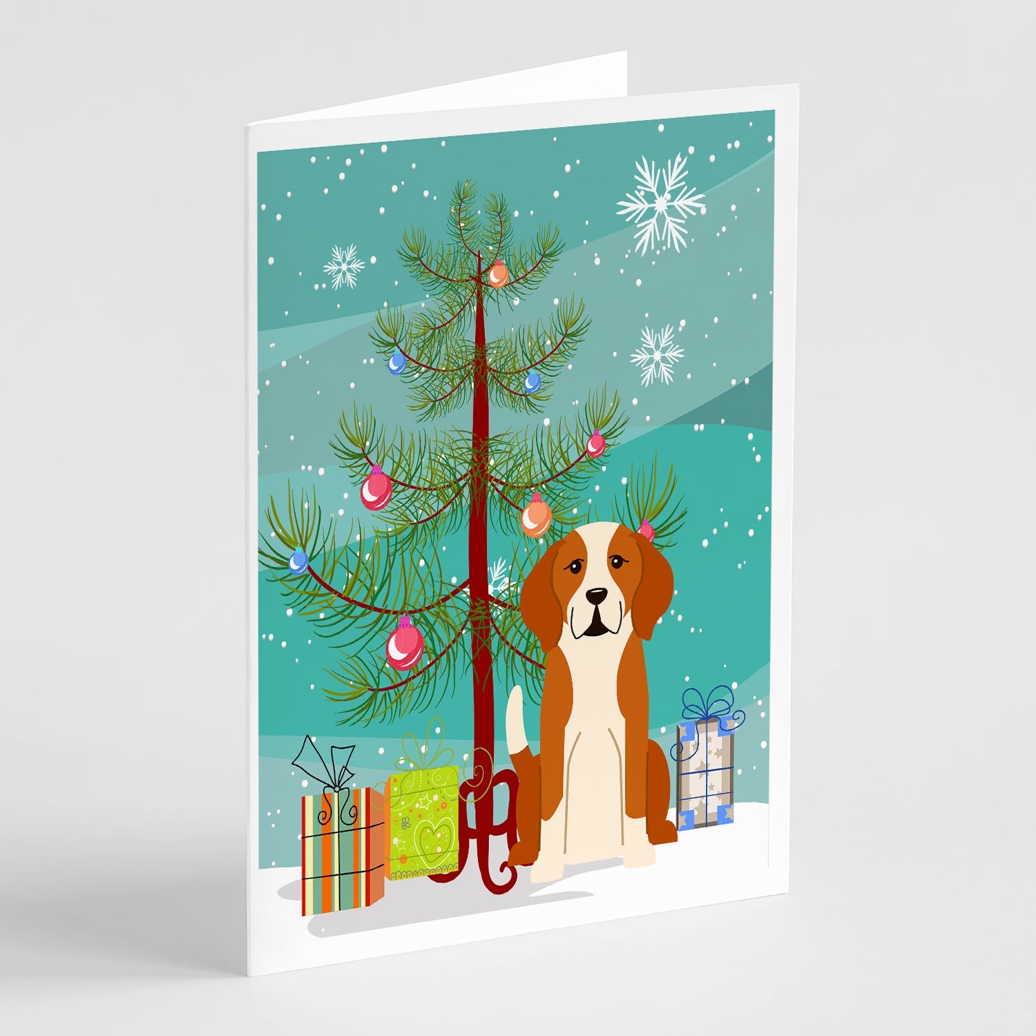 Merry Christmas Tree English Foxhound Greeting Cards Pack of 8 Blank Cards with Envelopes Whimsical A7 Size 5x7