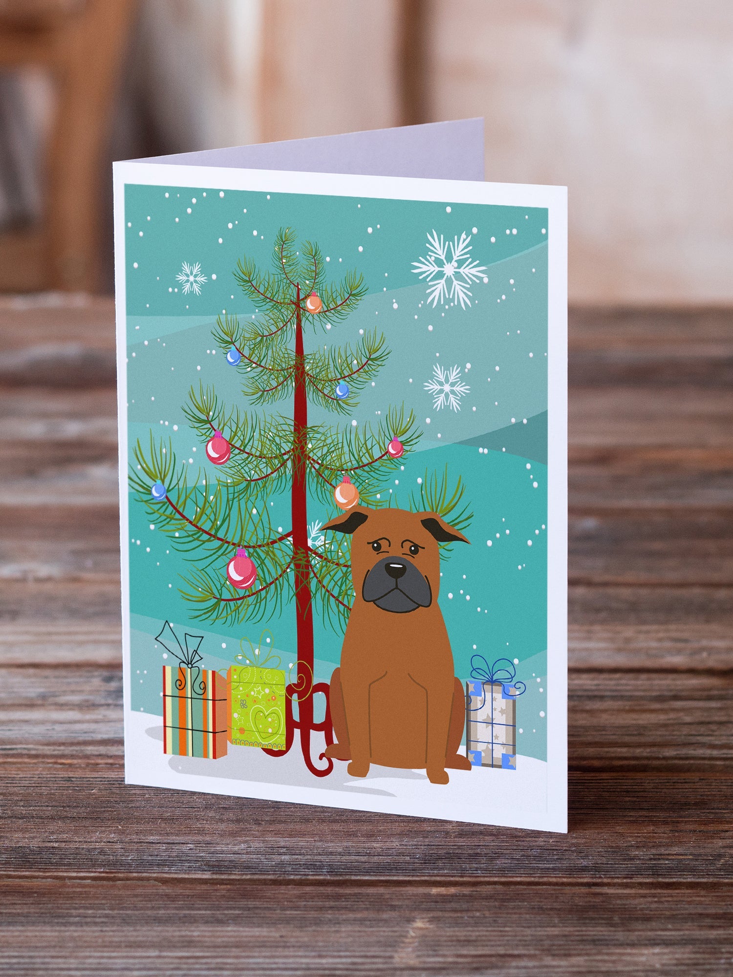 Merry Christmas Tree Chinese Chongqing Dog Greeting Cards Pack of 8 Blank Cards with Envelopes Whimsical A7 Size 5x7