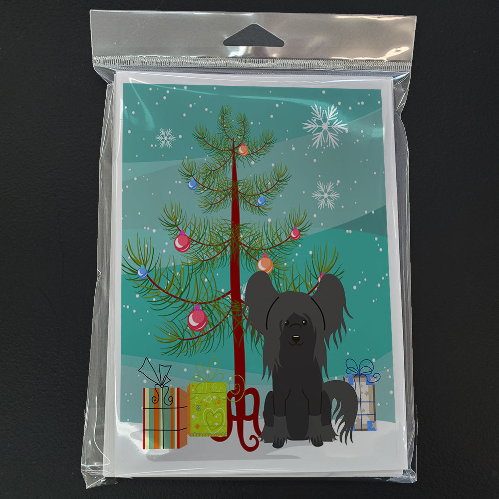 Merry Christmas Tree Chinese Crested Black Greeting Cards Pack of 8 Blank Cards with Envelopes Whimsical A7 Size 5x7