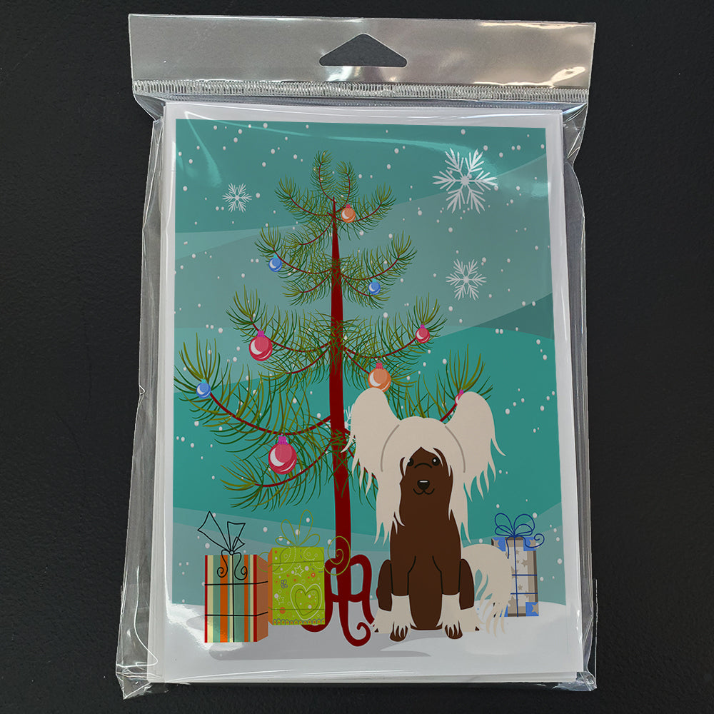 Merry Christmas Tree Chinese Crested Cream Greeting Cards Pack of 8 Blank Cards with Envelopes Whimsical A7 Size 5x7