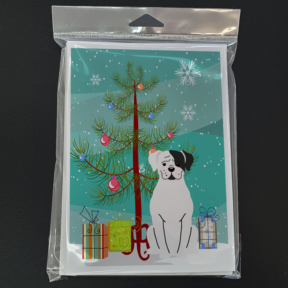 Merry Christmas Tree White Boxer Cooper Greeting Cards Pack of 8 Blank Cards with Envelopes Whimsical A7 Size 5x7