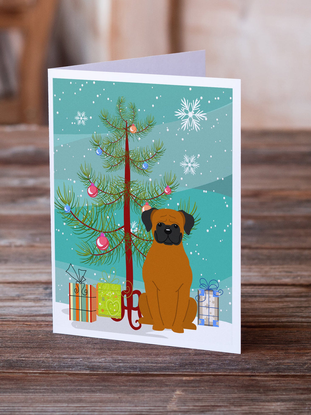 Merry Christmas Tree Fawn Boxer Greeting Cards Pack of 8 Blank Cards with Envelopes Whimsical A7 Size 5x7