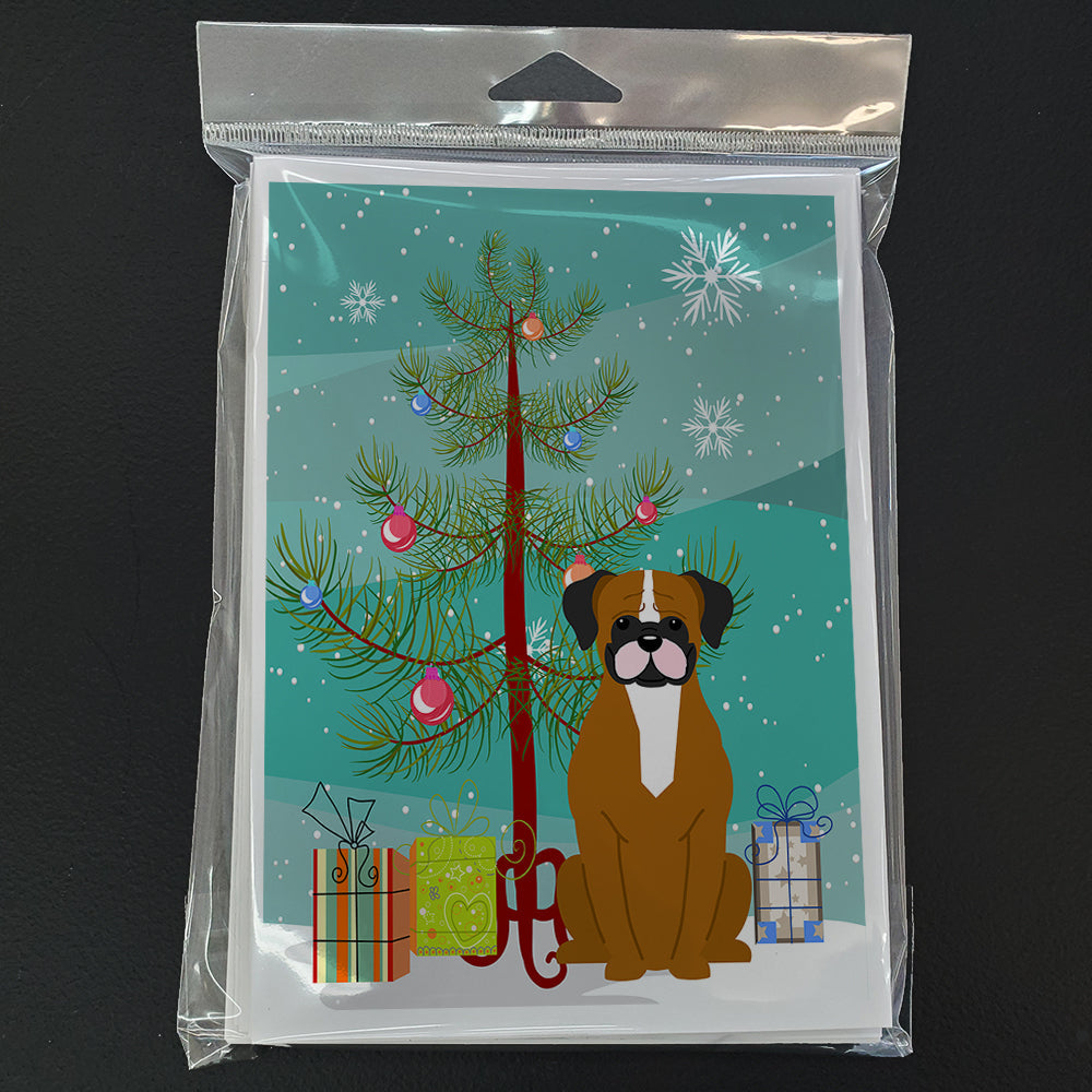 Merry Christmas Tree Flashy Fawn Boxer Greeting Cards Pack of 8 Blank Cards with Envelopes Whimsical A7 Size 5x7