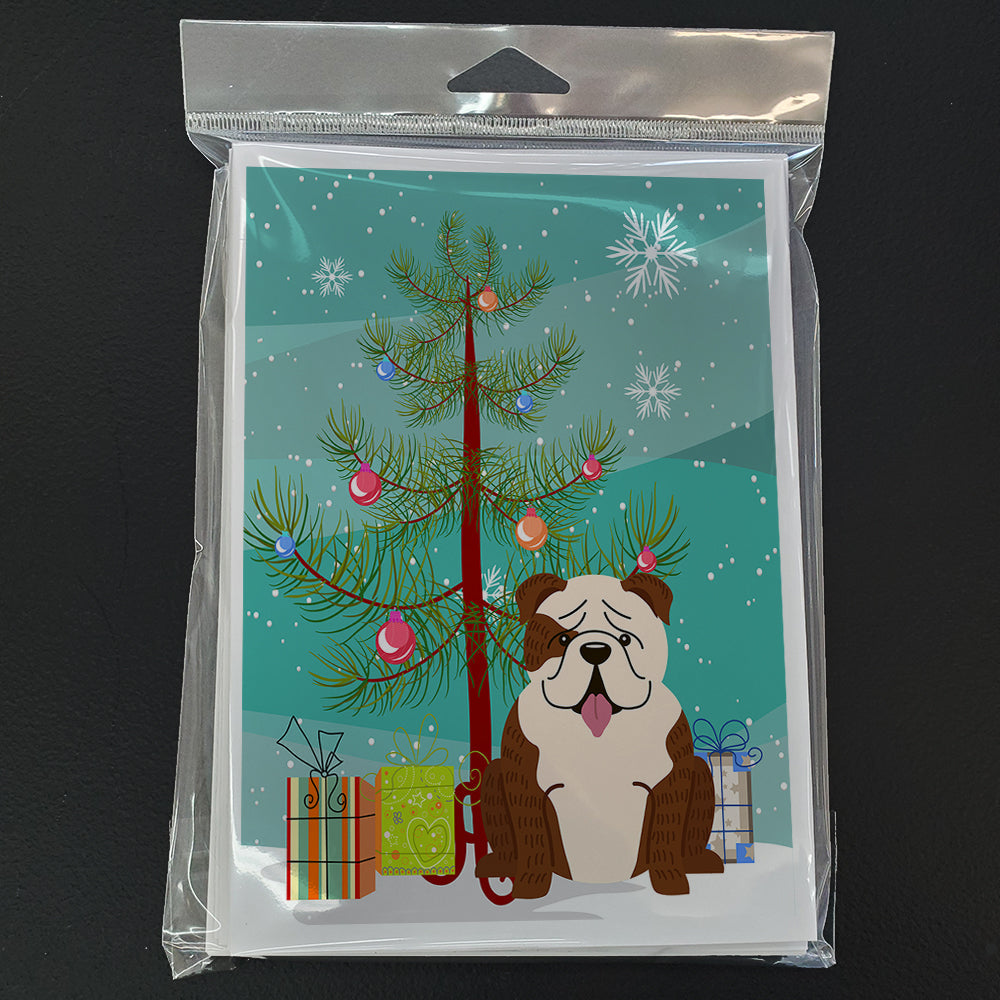 Merry Christmas Tree English Bulldog Brindle White Greeting Cards Pack of 8 Blank Cards with Envelopes Whimsical A7 Size 5x7