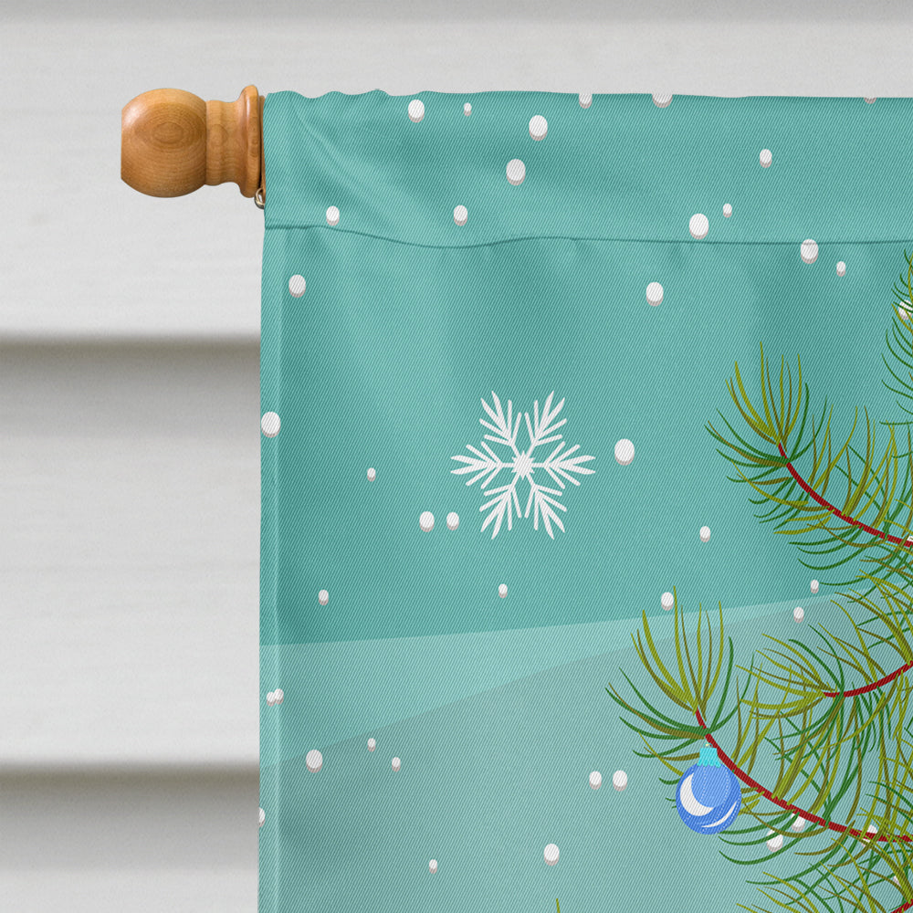 Merry Christmas Tree English Bulldog Red House Flag 28x40 Porch Sleeve Pole Decorative Outside Yard Banner Artwork Wall Hanging, Polyester