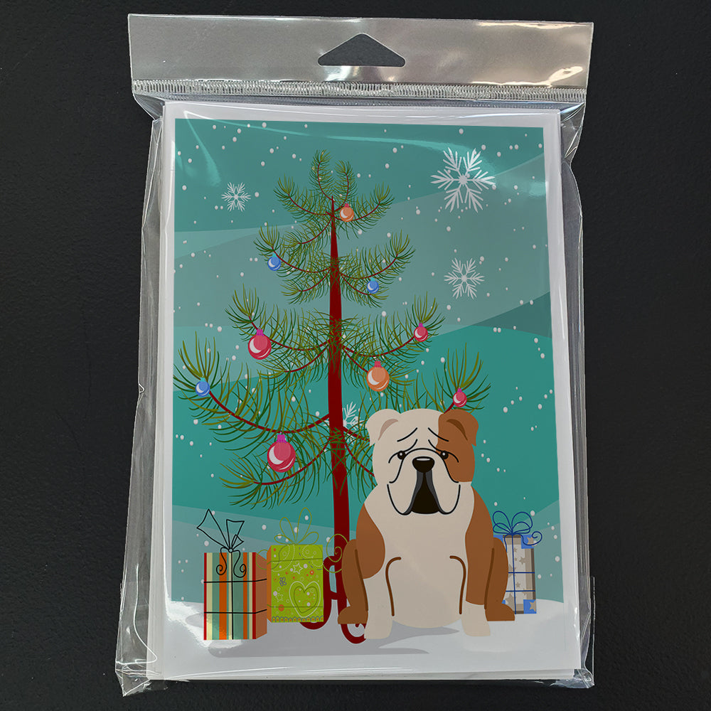 Merry Christmas Tree English Bulldog Fawn White Greeting Cards Pack of 8 Blank Cards with Envelopes Whimsical A7 Size 5x7