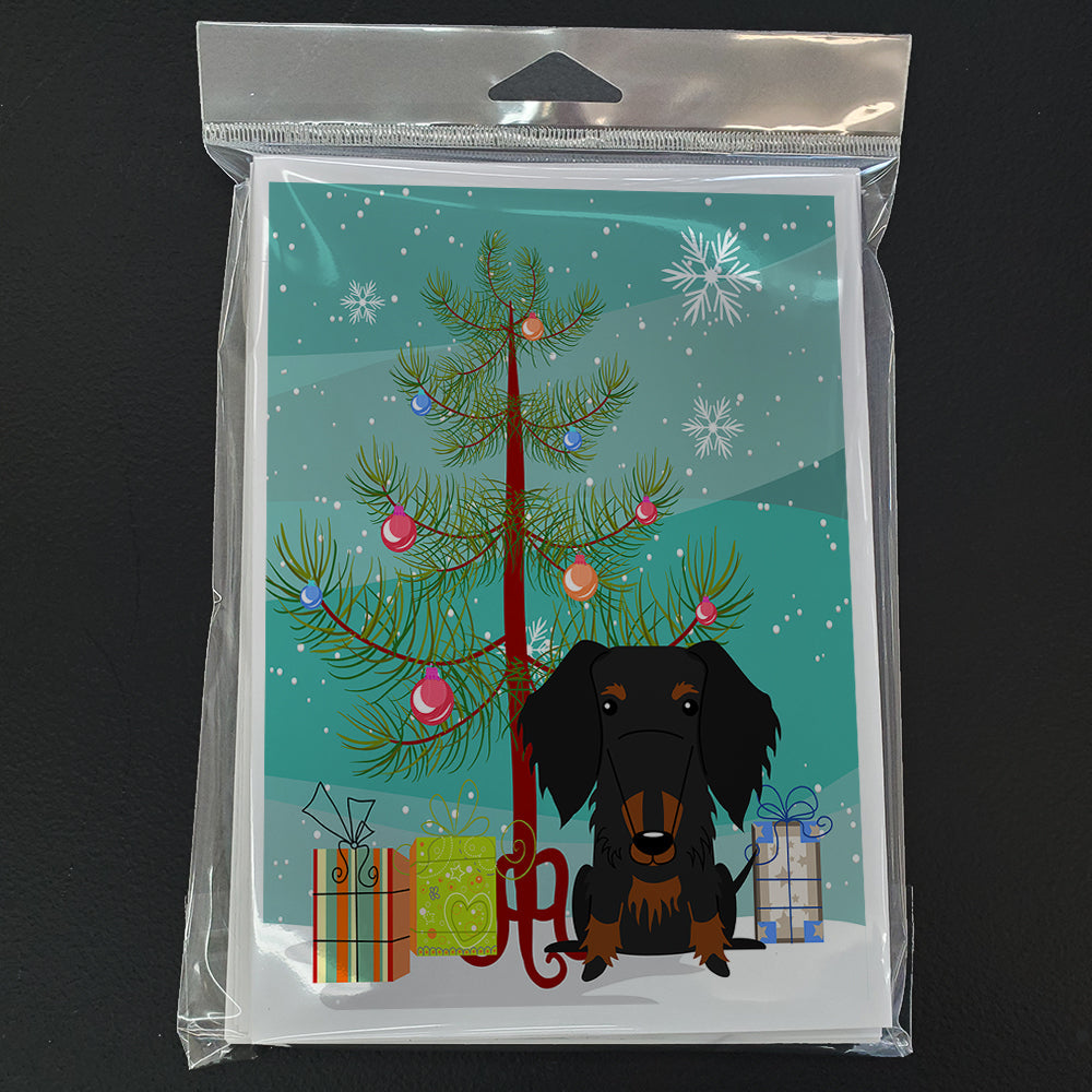Merry Christmas Tree Wire Haired Dachshund Black Tan Greeting Cards Pack of 8 Blank Cards with Envelopes Whimsical A7 Size 5x7