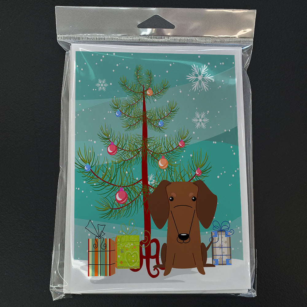 Merry Christmas Tree Dachshund Red Brown Greeting Cards Pack of 8 Blank Cards with Envelopes Whimsical A7 Size 5x7