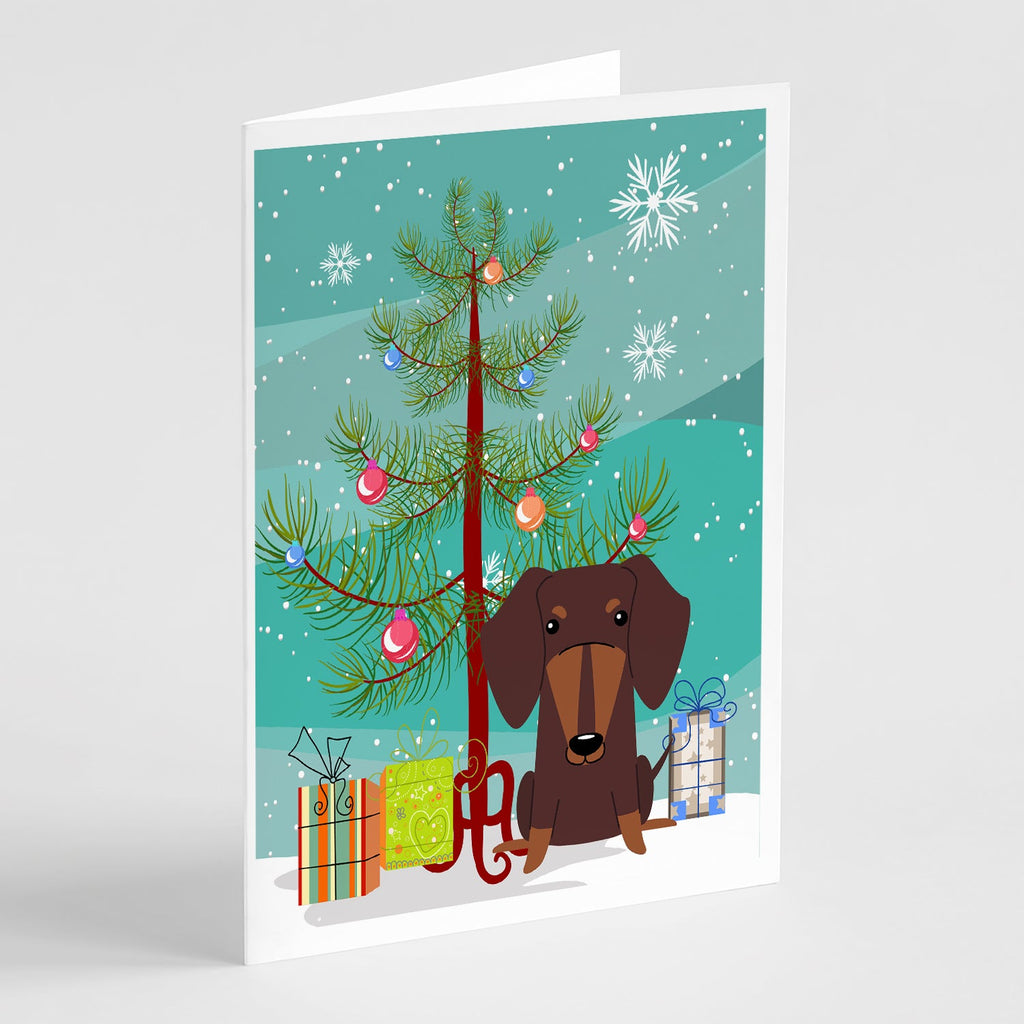 Merry Christmas Tree Dachshund Chocolate Greeting Cards Pack of 8 Blank Cards with Envelopes Whimsical A7 Size 5x7