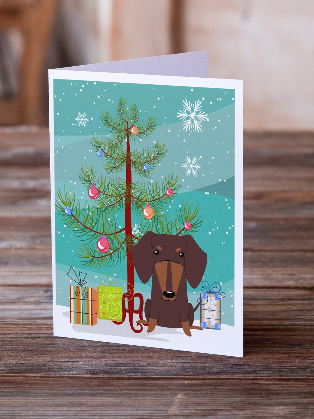 Merry Christmas Tree Dachshund Chocolate Greeting Cards Pack of 8 Blank Cards with Envelopes Whimsical A7 Size 5x7