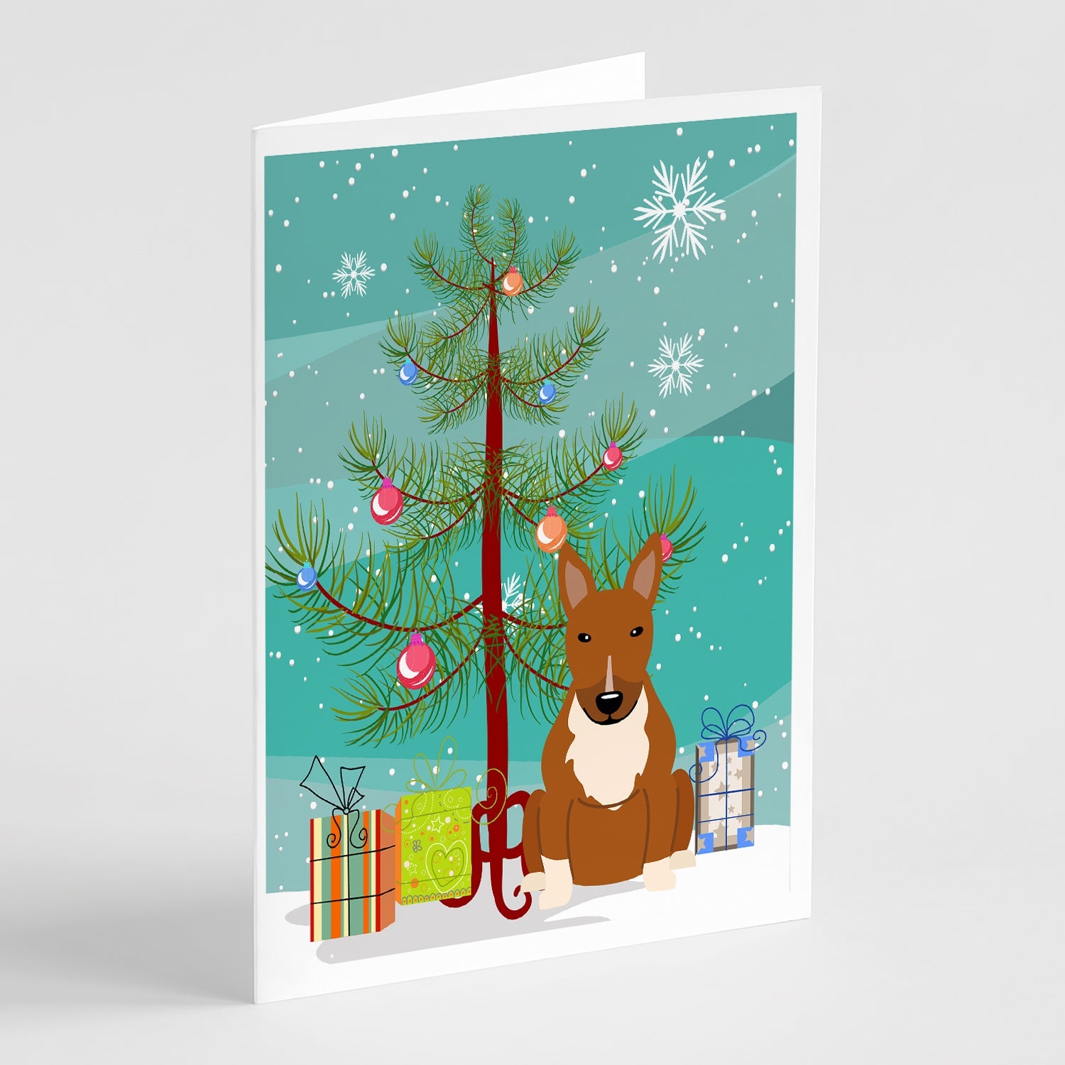 Merry Christmas Tree Bull Terrier Red Greeting Cards Pack of 8 Blank Cards with Envelopes Whimsical A7 Size 5x7