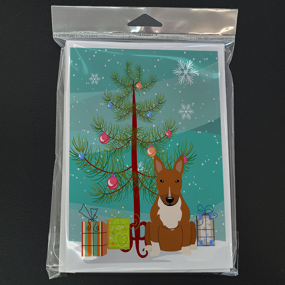 Merry Christmas Tree Bull Terrier Red Greeting Cards Pack of 8 Blank Cards with Envelopes Whimsical A7 Size 5x7