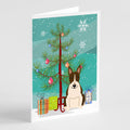 Merry Christmas Tree Bull Terrier Dark Brindle Greeting Cards Pack of 8 Blank Cards with Envelopes Whimsical A7 Size 5x7